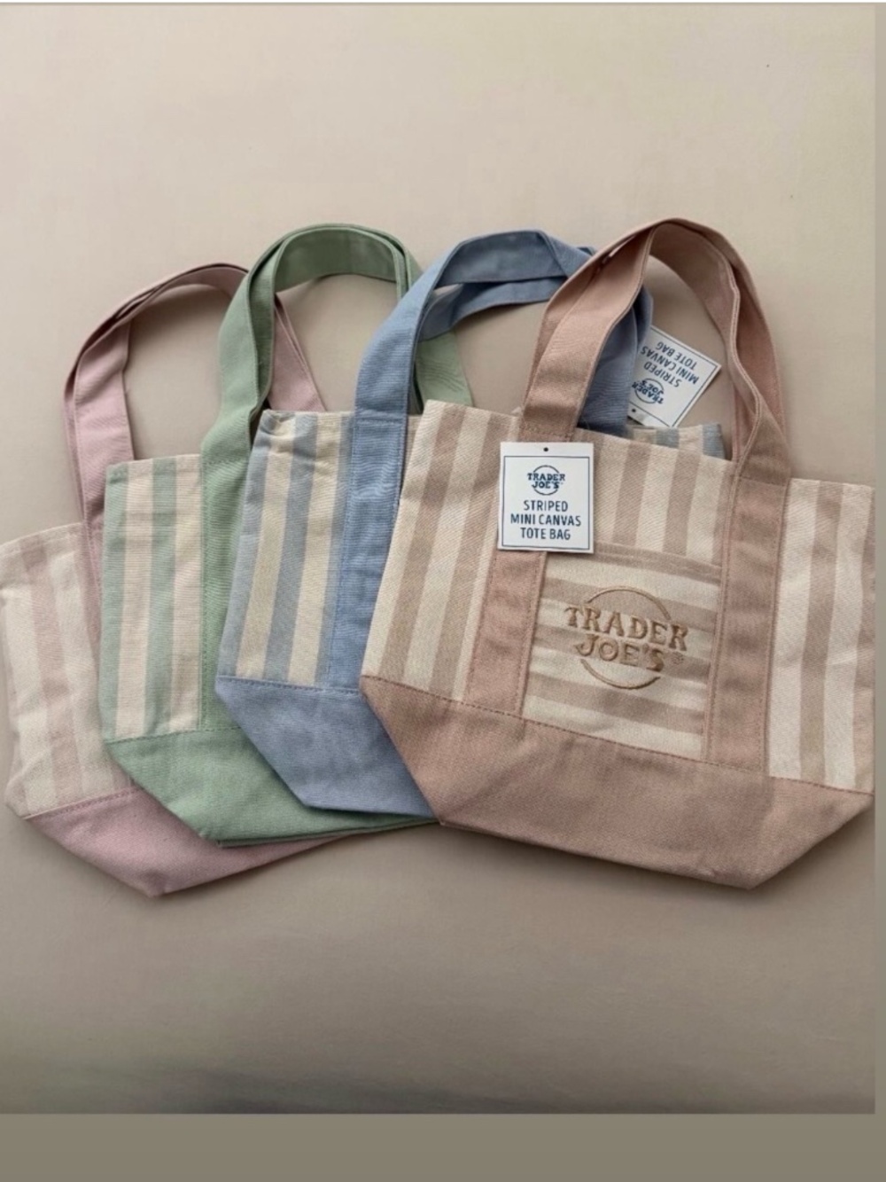 NEW Trader Joe’s striped mini tote canvas bag SET OF 4